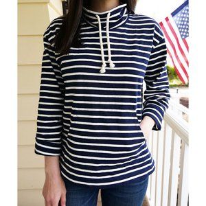 J. Crew Navy White Stripe Funnel Neck Pullover XL